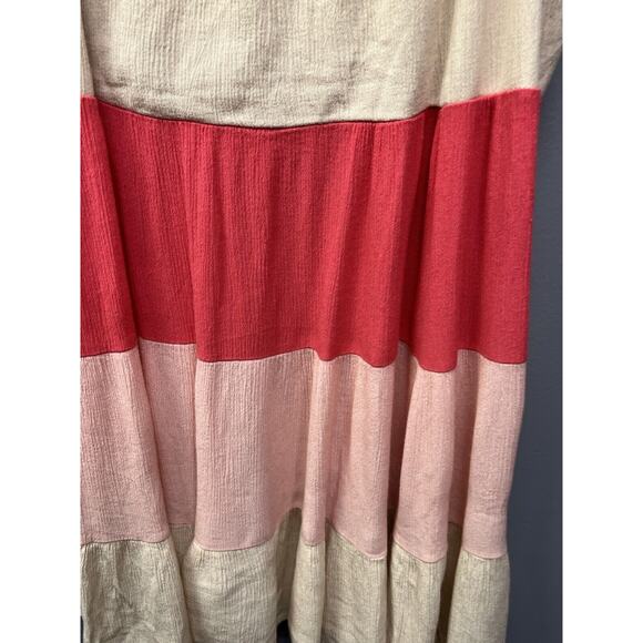 143 STORY By LINE UP Sz Medium Pastel Red Pink Striped Layered Sundress - Picture 5 of 6